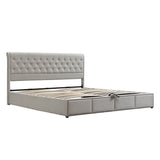 6FT Super King Upholstered Storage Bed - Hydraulic Ottoman Bed Frame with Rivets, Light Grey