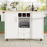 Kitchen cart, buffet cabinet, kitchen trolley with folding worktop, Kitchen island with towel rack and spice rack, wine rack and adjustable shelves, white