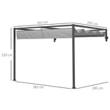 Lean To Steel Pergola, 3 x 4m with Moving Fabric Canopy - Dark Grey