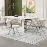 Set of 4, velvet dining chair, single light luxury living room bedroom swivel chair, Leisure swivel chair with four metal support legs, beige+silver