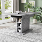 Extendable Dining Table with Storage - Space-Saving Rectangular Table with Metal Frame, Modern Multi-Functional Design, Grey