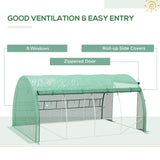 Polytunnel Greenhouse Grow House with Roll-up Sidewalls, Zipped Door and 8 Windows, Green