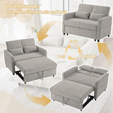 2 Seater Fold-Out Sofa Bed with Sleeping Function - Pull-Out Sleeper Sofa, 3-Level Adjustable Backrest, Cotton Linen Fabric, Light Gray