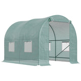 Polytunnel Greenhouse, Walk-in with Roll-Up Door & Windows, Green