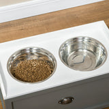 Stainless Steel Raised Dog Bowls with 21L Storage Drawer for Large Dogs - Grey