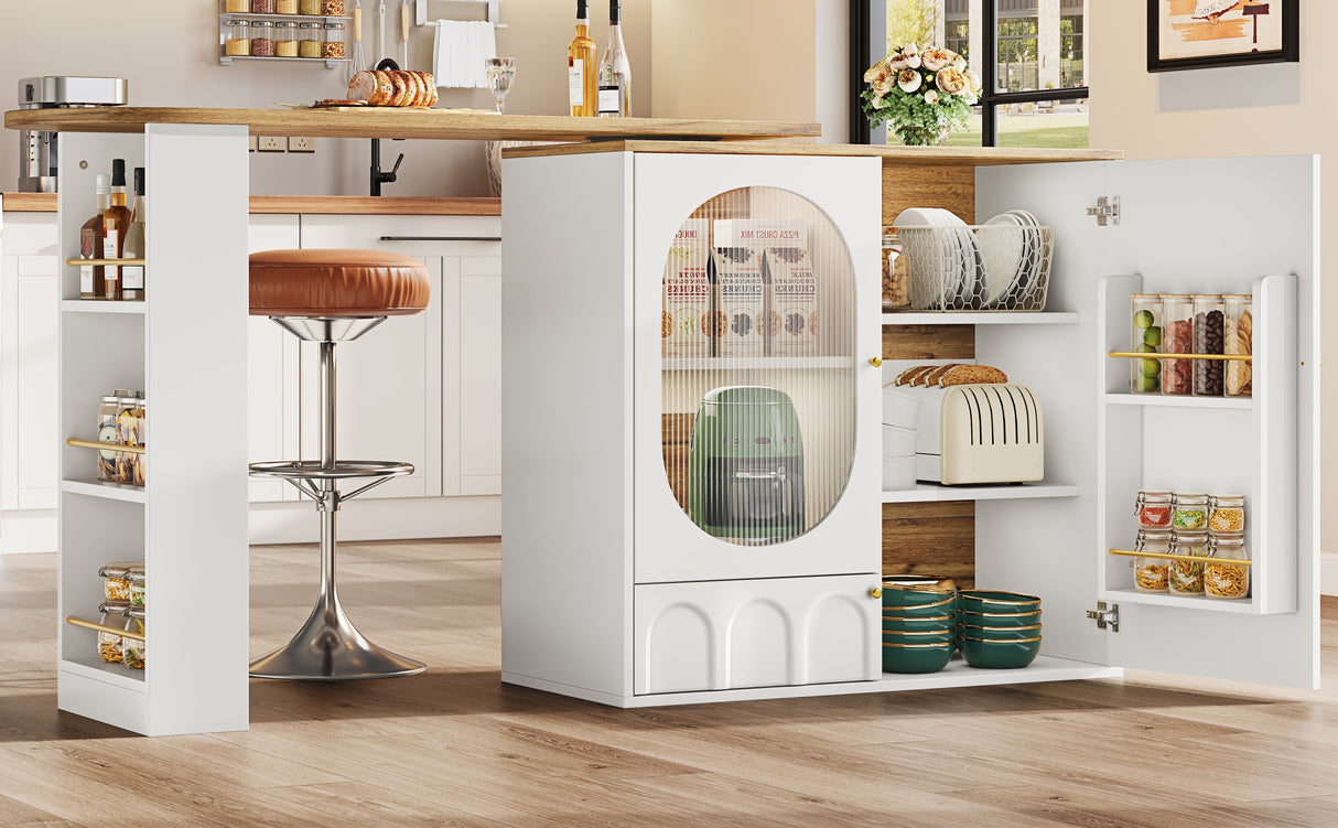 360¡ã rotating bar table (body 138 x 39 x 105 cm), coffee bar furniture, rotating dining table with storage space, kitchen island, two doors with shelves, sideboard, buffet, white