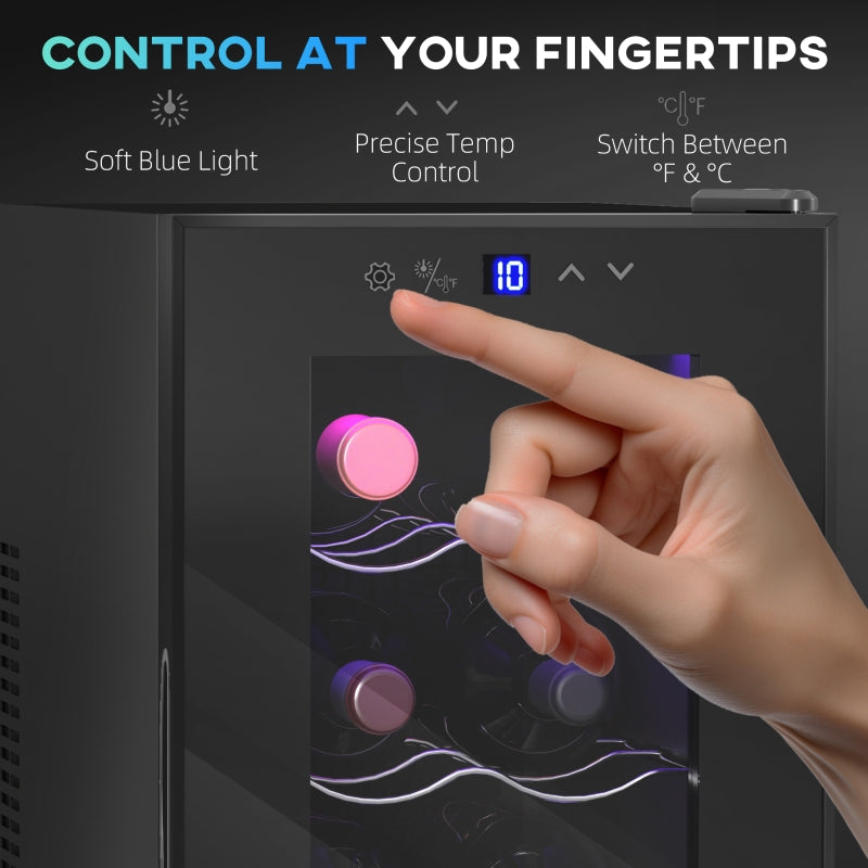Mini Table Top Wine Fridge, 8 Bottle 17L, 8-18?? Quiet, Glass Door LED Light Digital Touch Screen