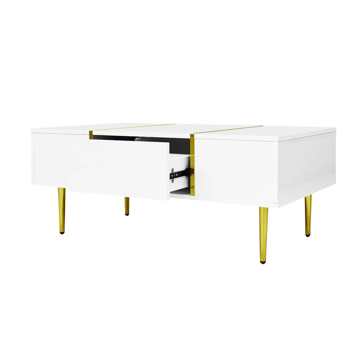 White High-Gloss Coffee Table – Modern Centre Table with 2 Drawers