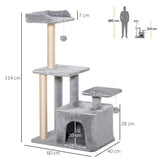 Cat Tree Tower 114cm Climbing Activity Centre Sisal Scratching Post Light Grey