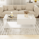 High Gloss White Coffee Table with LED Lights - Glass Top Modern Living Room Table