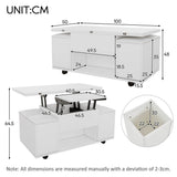 White Lift Top Coffee Table with Storage - Modern Living Room Coffee Table with Hidden Storage Compartment