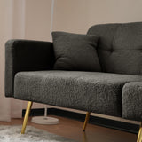 Modern Convertible Sofa Bed - Adjustable Recliner with Gold Legs and Side Storage Pockets,  Dark Gray