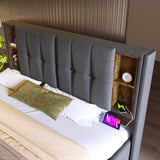 4ft6 Double Ottoman Bed Frame - Upholstered Storage Bed with Wireless Charging & USB C, Grey