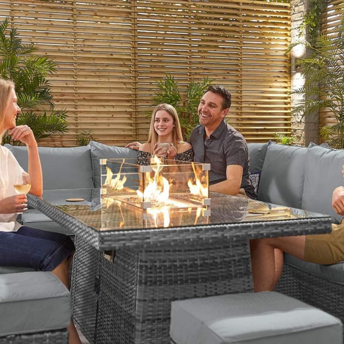 8-Seater Outdoor Corner Sofa Set with Rectangular Fire Pit Table and 3 Footstools - PAF-16591