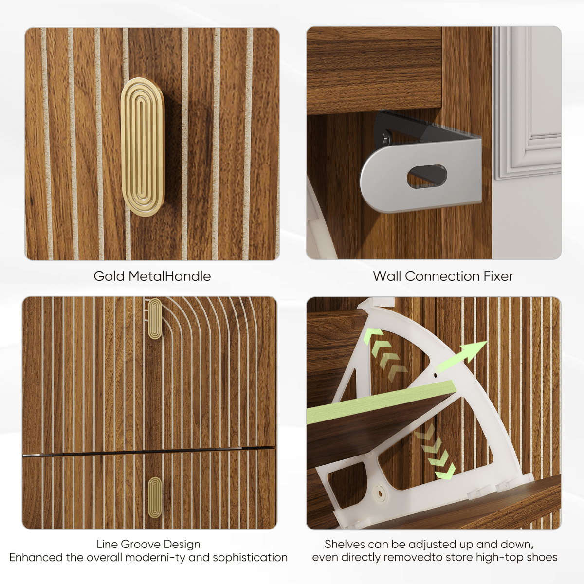 Shoe Storage Cabinet with 2 Flip-Down Drawers - Freestanding Shoe Rack with Metal Handles and Grooved Design for Entryway
