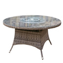 6 Seater Outdoor Rattan Round Dining Table - Glass Turntable & Parasol Hole Garden Table