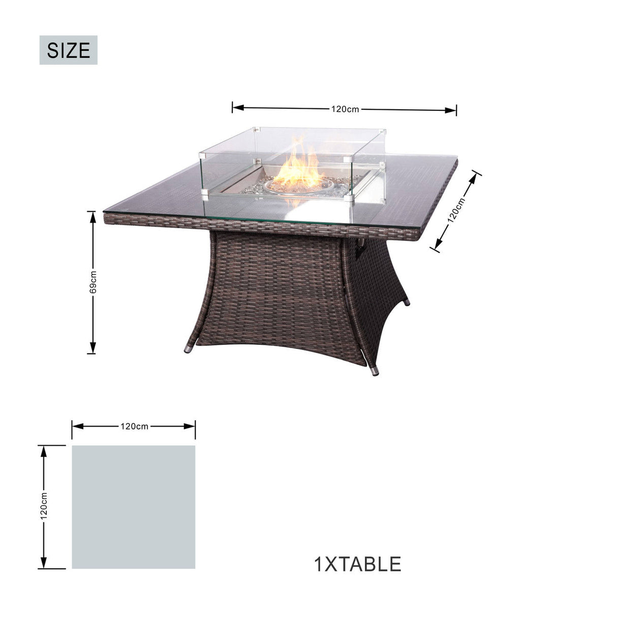 Parma 4-Seat Outdoor Fire Pit Set - Square Fire Pit Table (PAG-1104+009-BR)