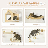 Cat Shelves Set 8 Piece with Cat House and Scratching Posts