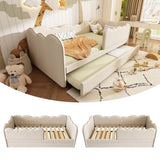 3ft Single Upholstered Daybed with Pull-Out Trundle - Linen Beige Bed