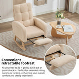 Beige Teddy Fabric Rocking Chair with Adjustable Footrest - High Back Lounge Armchair with Side Pockets