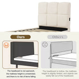 3ft Velvet Upholstered Storage Bed - Single Hydraulic Bed with Headboard, Beige