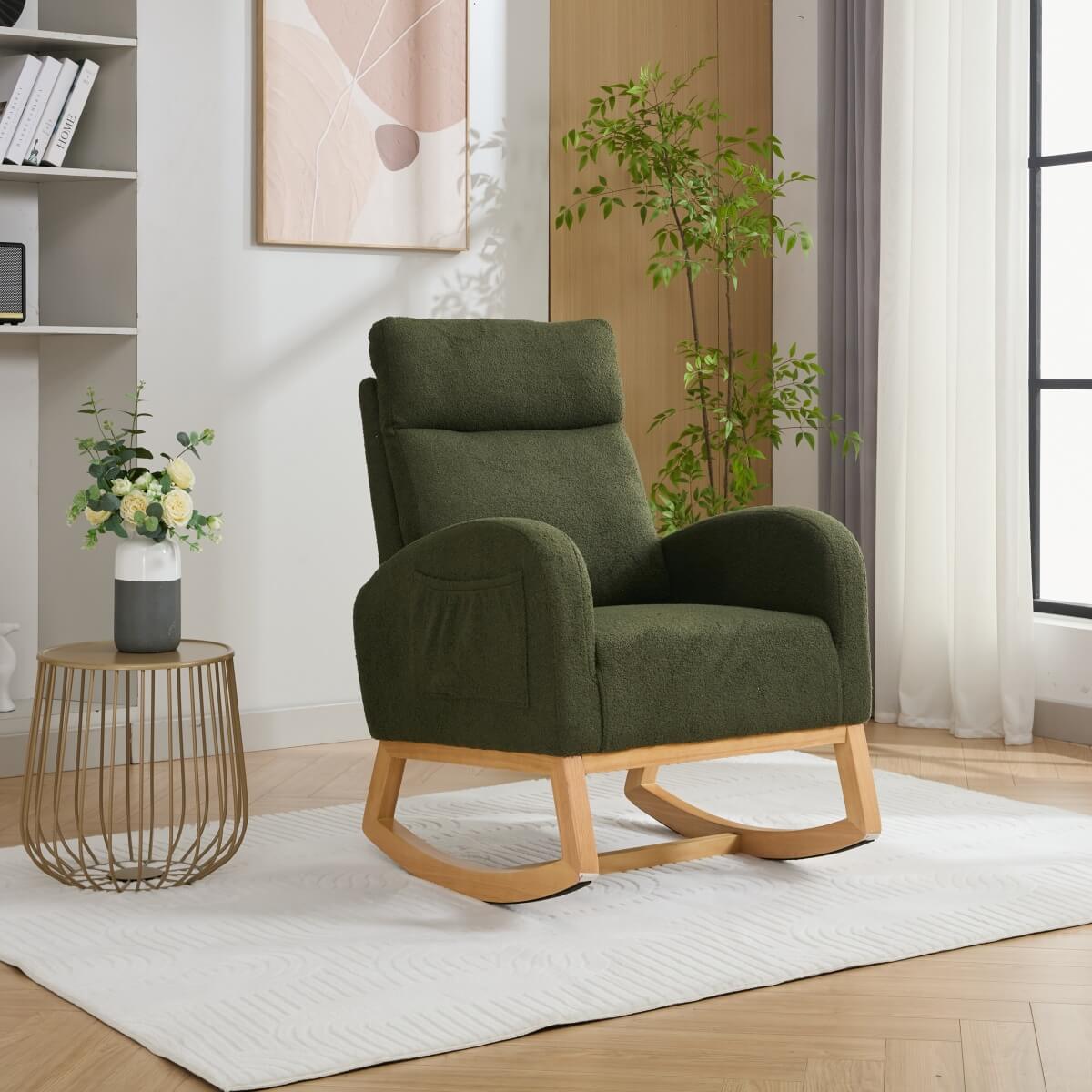 Teddy Fabric Rocking Chair – Soft Upholstered Seat, Green