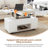 White Lift Top Coffee Table with Storage - Modern Living Room Coffee Table with Hidden Storage Compartment