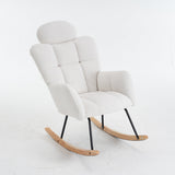 Soft Teddy Rocking Chair with Padded Seat, Tufted Upholstered - Ivory White