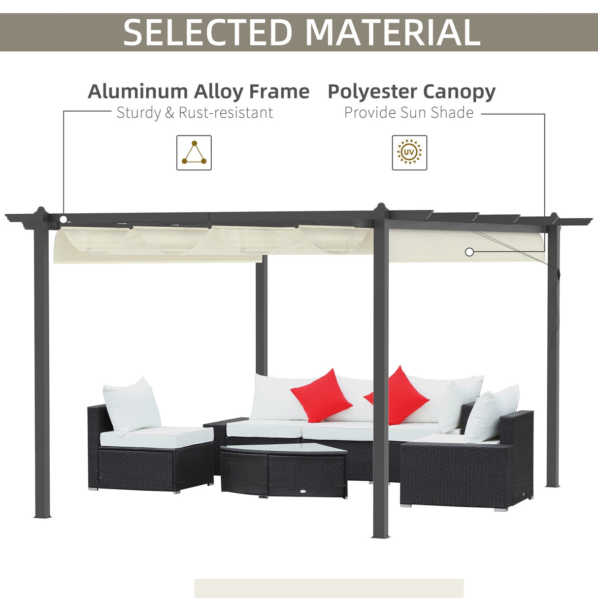 Pergola with Retractable Roof, 4 x 3m, Aluminium, Cream White
