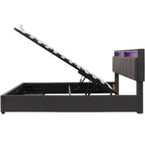 5ft King Upholstered Storage Bed with LED Lights – Hydraulic Bed with Drawers, Bed Box and Stowable Headboard