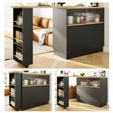 360° Swivel Kitchen Bar Sideboard - Modern Black Multifunctional Storage Cabinet with Glass Shelves