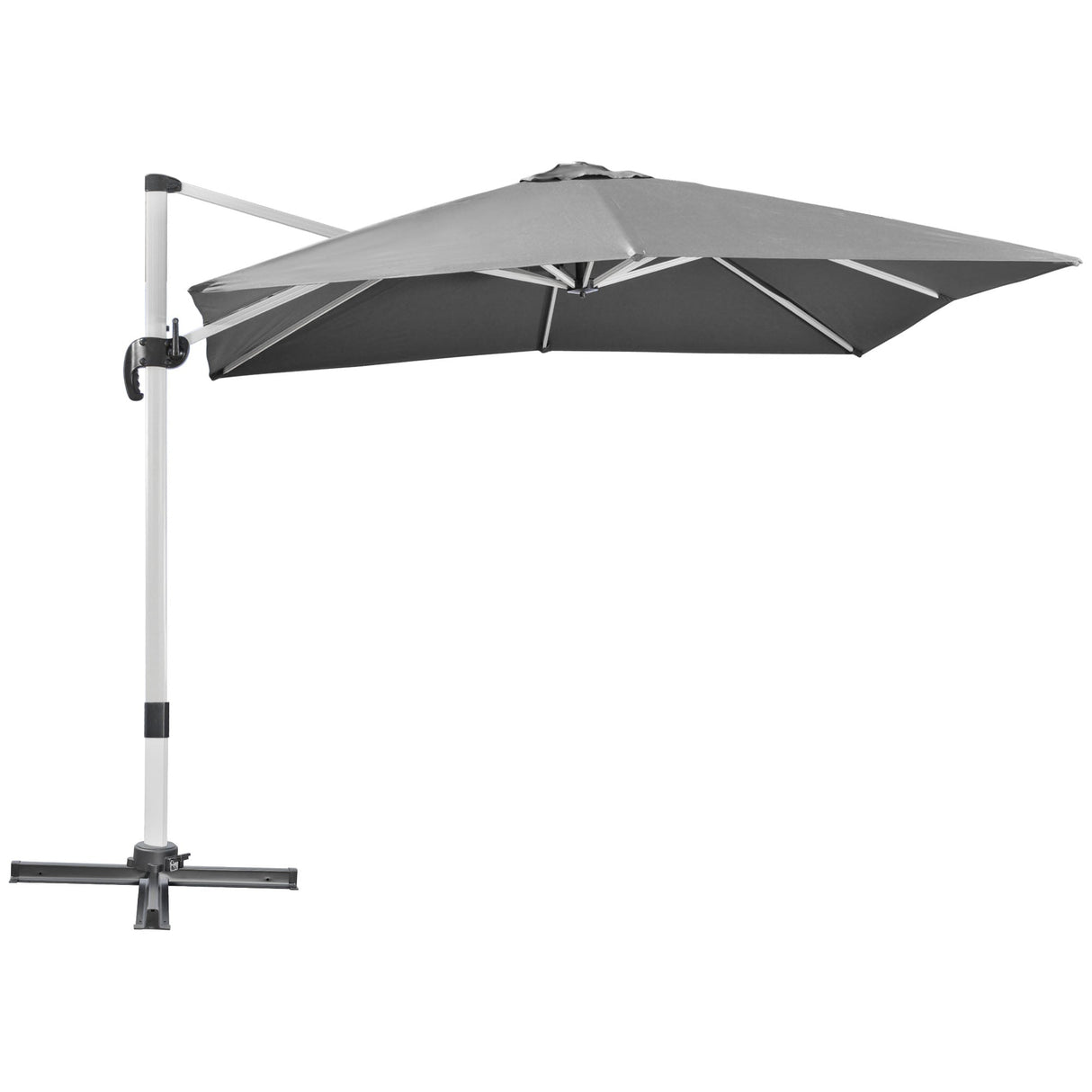Cantilever Roma Parasol, Square Garden Umbrella with Cross Base, Crank, Tilt, 360?? Rotation, Aluminium Frame, Grey