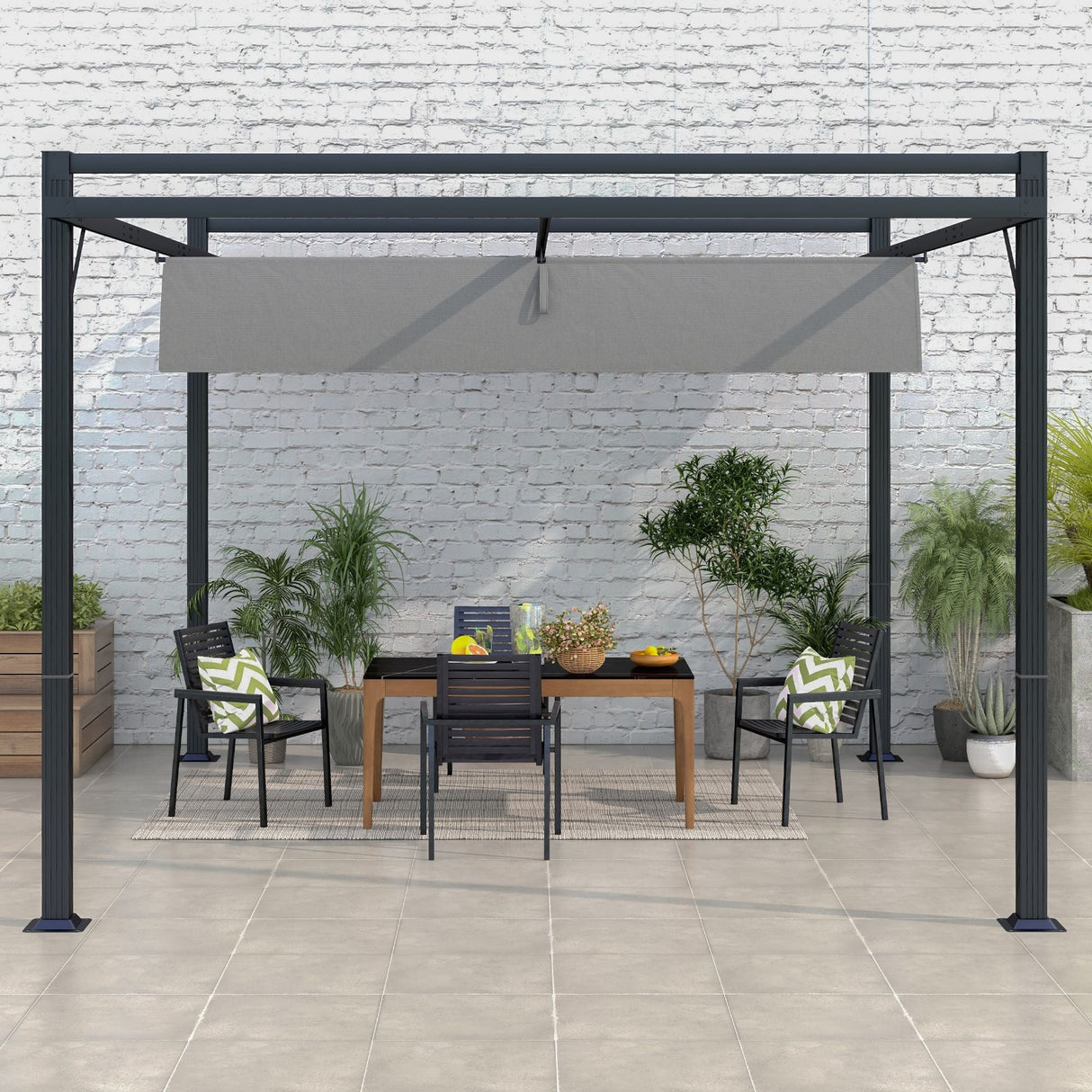 3 x 4m Retractable Pergola Garden Gazebo, Dark Grey Aluminium Frame