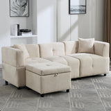 L-Shaped Corner Sofa - 80" Fabric Sectional Sofa with Removable Storage Ottoman & 2 Cushions, Beige