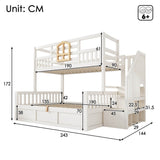 Kids Staircase Bunk Bed with Storage - Wooden Double Bunk Bed with Hydraulic Storage Cubes, White