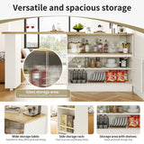 360° Swivel Kitchen High Table - Multifunctional White Sideboard with Storage and Sliding Glass Door