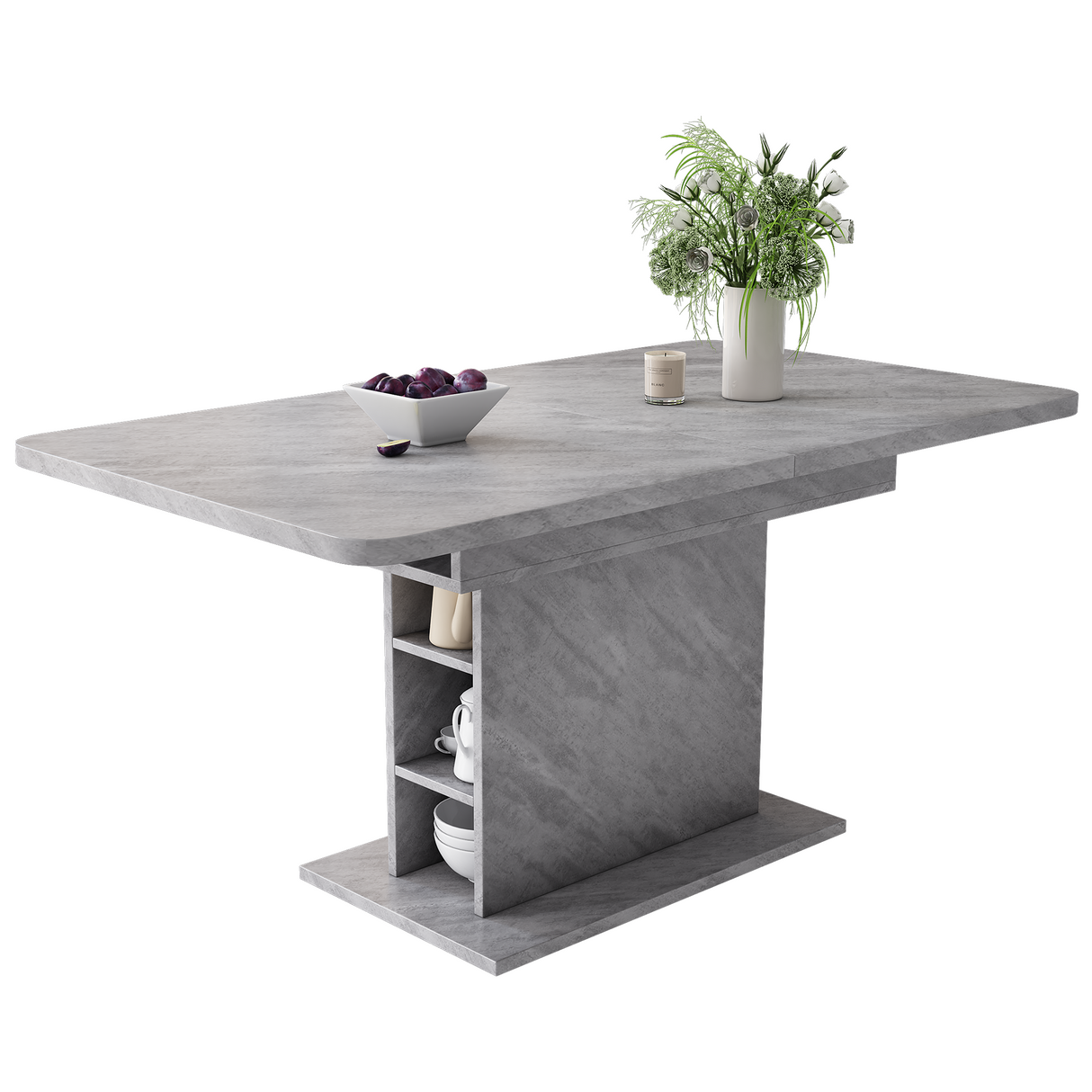Extendable Dining Table, Space-Saving Multifunctional, Grey