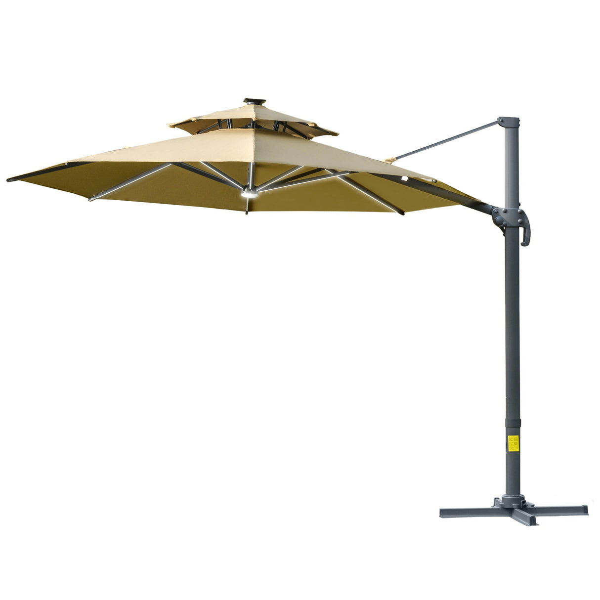 3m Cantilever Parasol, Solar Lights Power Bank Base 360?? Spin, Beige