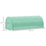 Polytunnel Greenhouse Walk-in Grow House Tent, Roll-up Sidewalls, Zipped Door, 12 Windows, 6x3x2m, Green