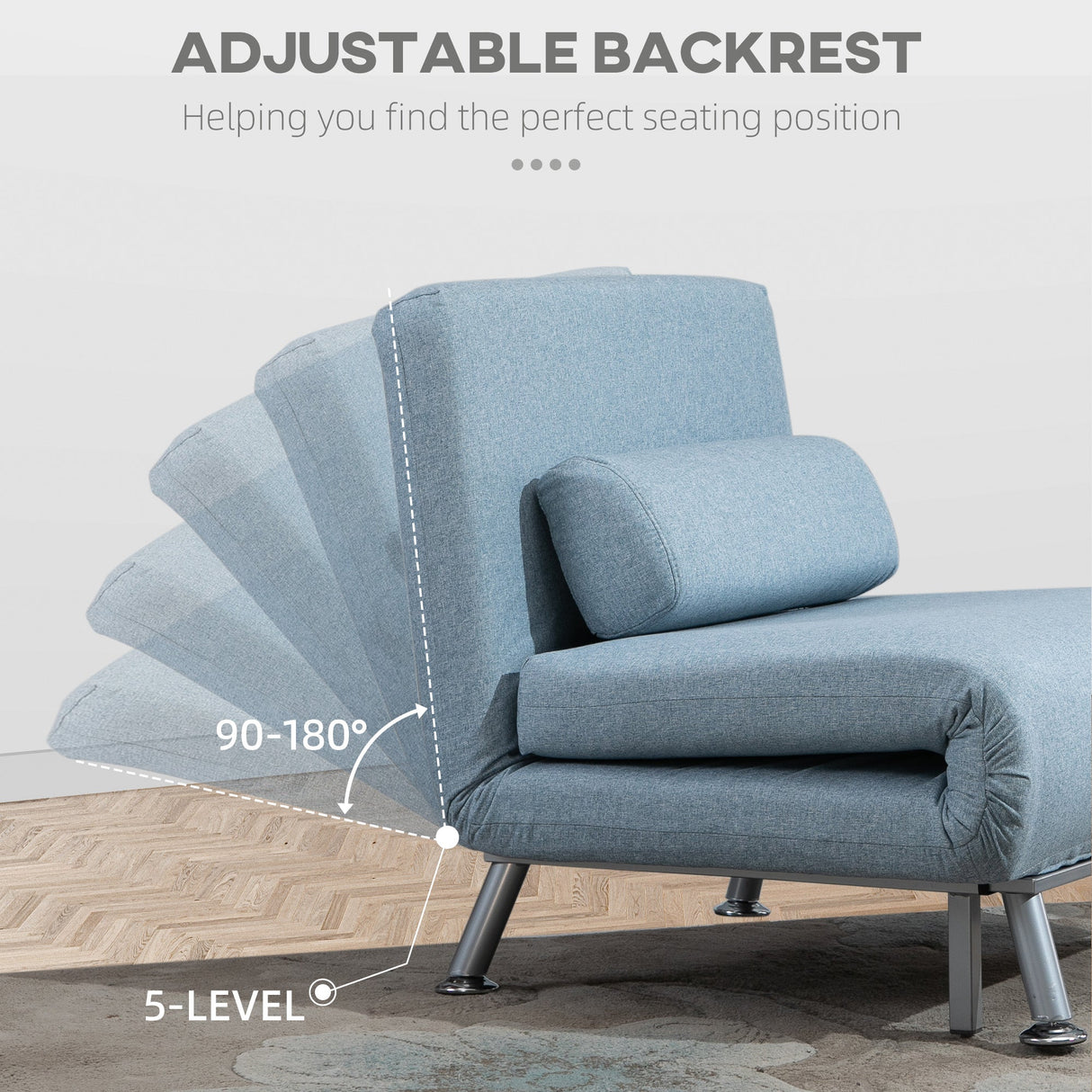 Linen Chair Bed, 3-in-1 Convertible Sleeper Chair with Adjustable Backrest, Sky Blue