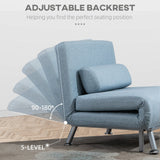 Linen Chair Bed, 3-in-1 Convertible Sleeper Chair with Adjustable Backrest, Sky Blue
