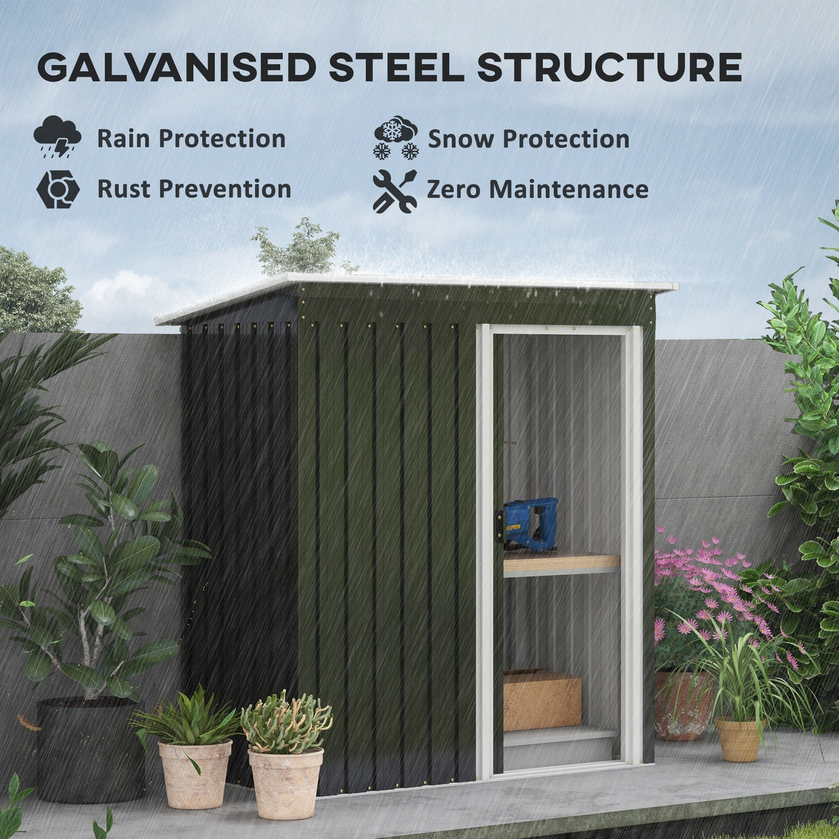 Garden Storage Shed with Sliding Door and Sloped Roof, 5 x 3ft, Black
