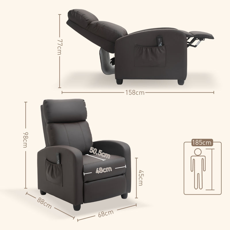 Recliner Armchair, Massage Reclining Chair with Adjustable Leg Rest, Faux Leather Brown