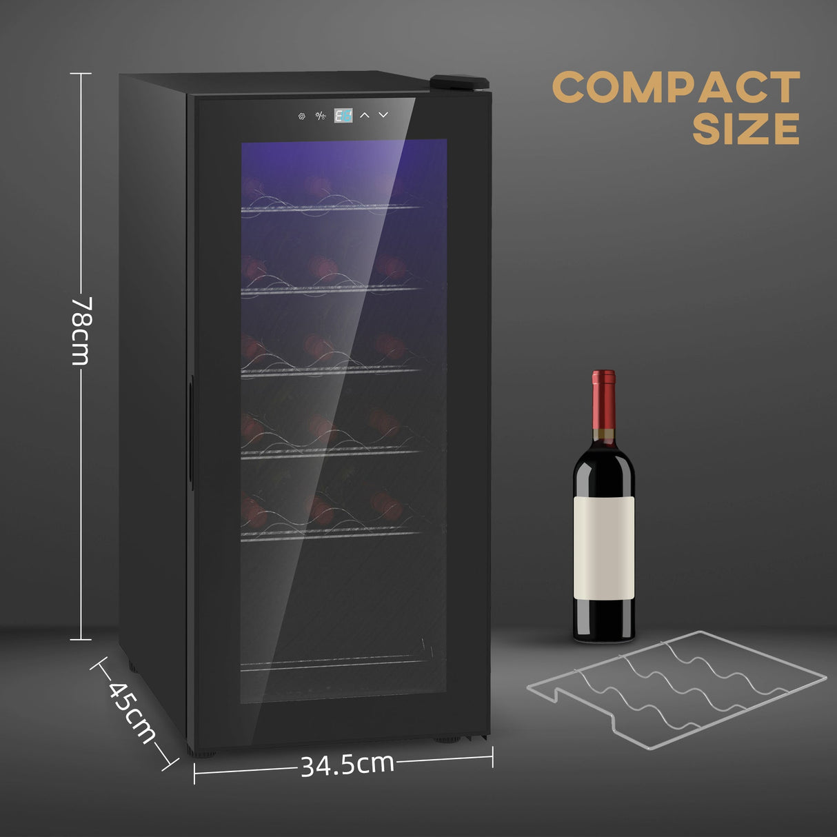 Wine Cooler, 50L 18 Bottle Freestanding with Glass Door, Black