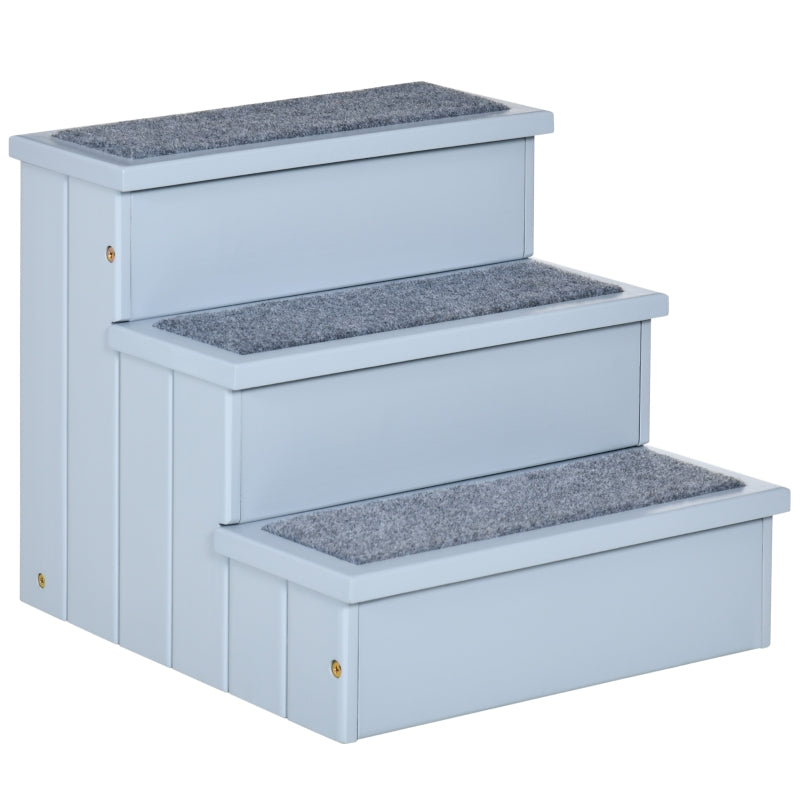 Dog Steps Pet Stairs, 3 Step Wooden with Storage, Grey