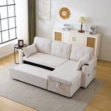 3-in-1 Convertible Sofa Bed with Storage Chaise, L-Shaped Sectional Daybed, Beige