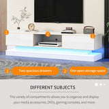 160cm High Gloss LED TV Stand - White TV Cabinet with 2 Drawers & Open Storage