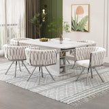 Set of 6 Velvet Swivel Dining Chairs - Upholstered Dining Chairs with 4 Metal Legs for Kitchen & Dining Room, Beige