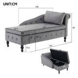 Velvet Chaise Lounge with Storage - Upholstered Right Hand Chaise Sofa, Button Tufted