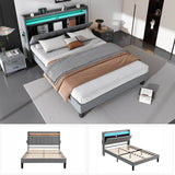 4ft6 Double Velvet LED Storage Bed - Upholstered Bed with USB & Type-C Charging, Grey